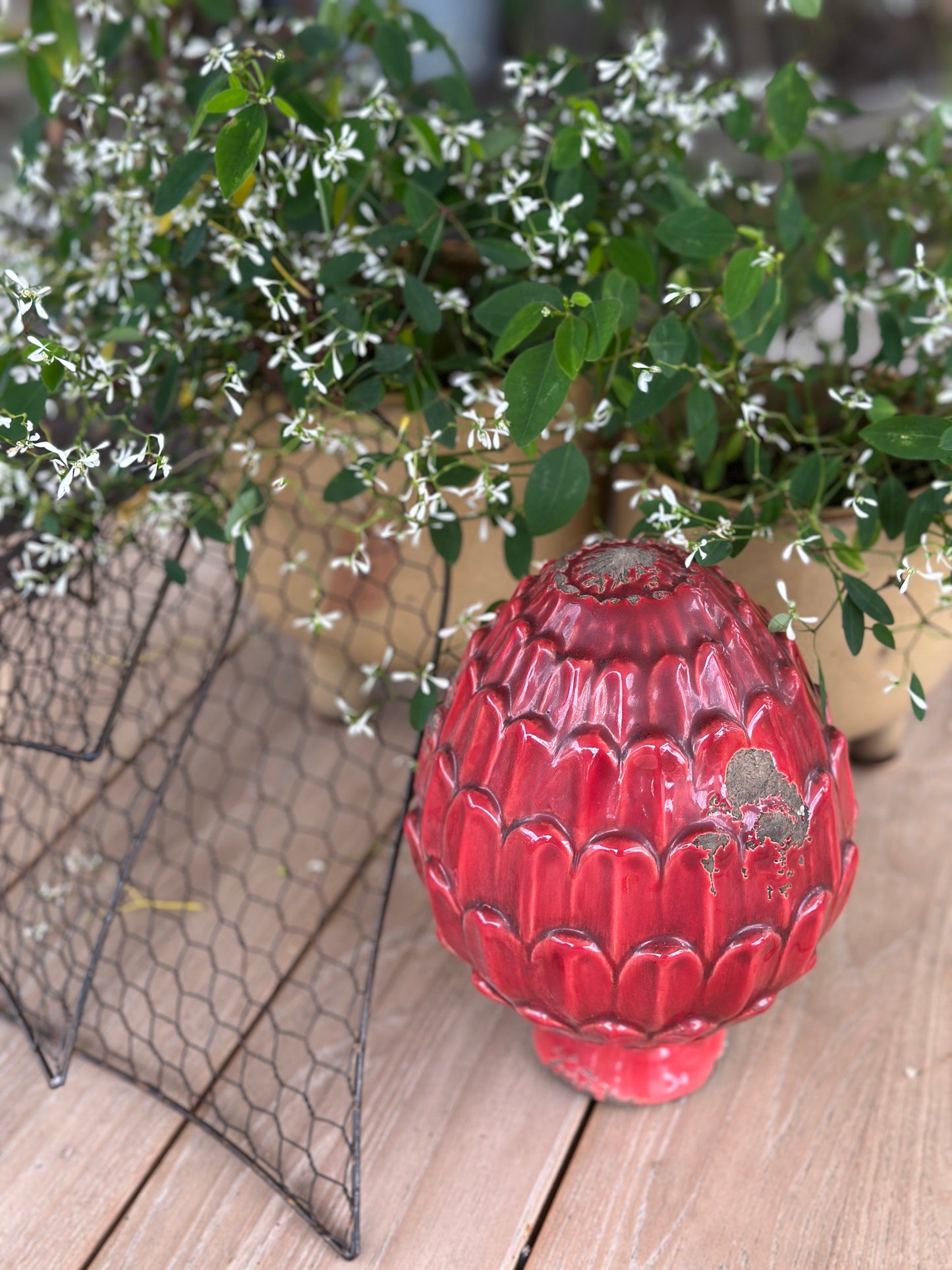 Garten Kugel Steingut, Zapfen rot