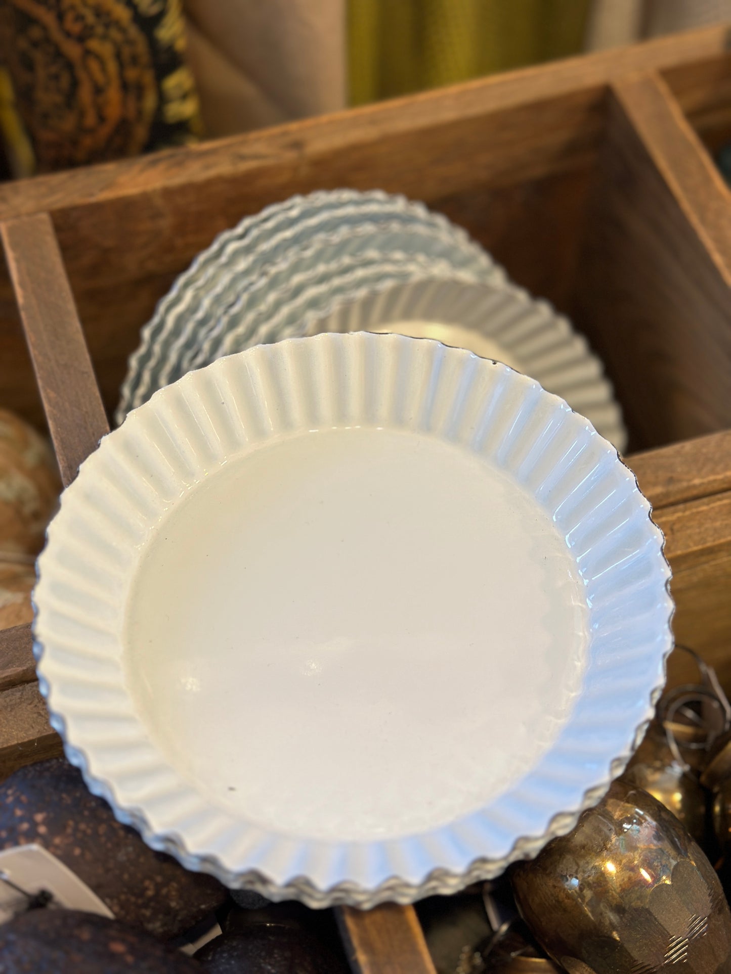 Untersetzer/ Teller Kerzenhalter aus Metall rund weiß