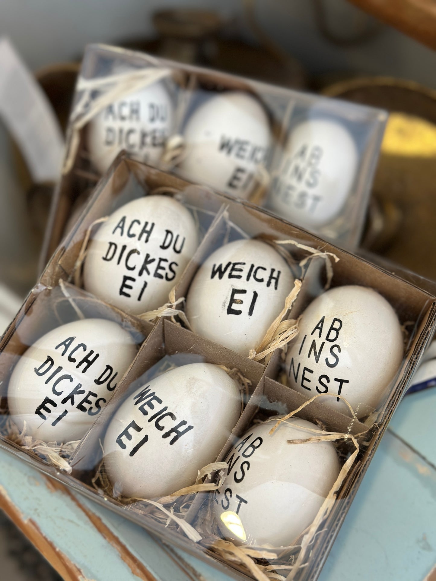 Ei echt 6 Set weiß mit Beschriftung