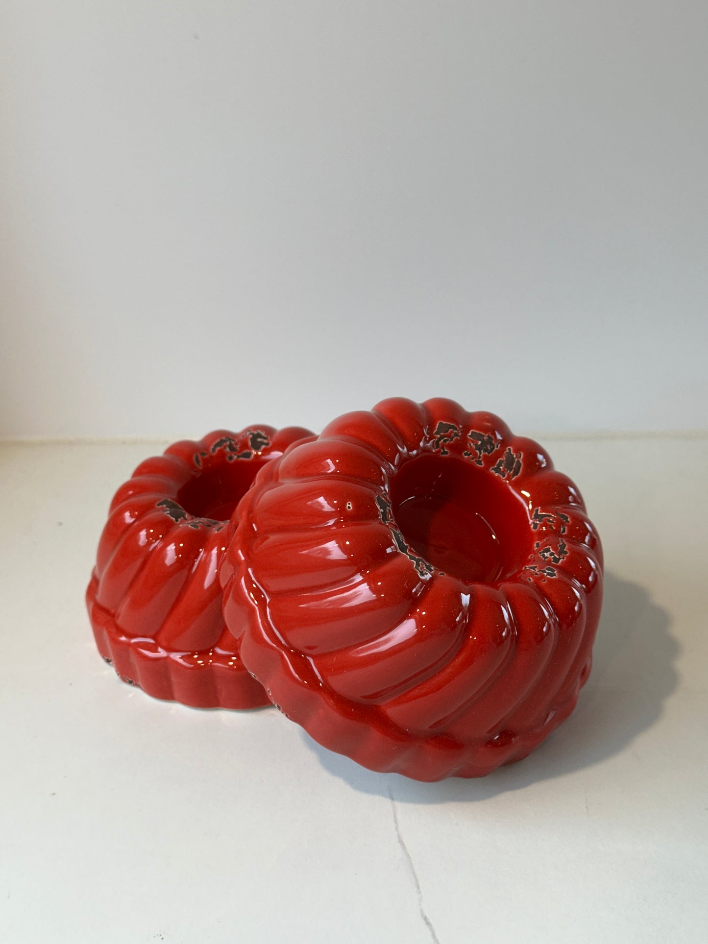 Backform Teelichthalter / Kerzenhalter aus Keramik rot, Shabby