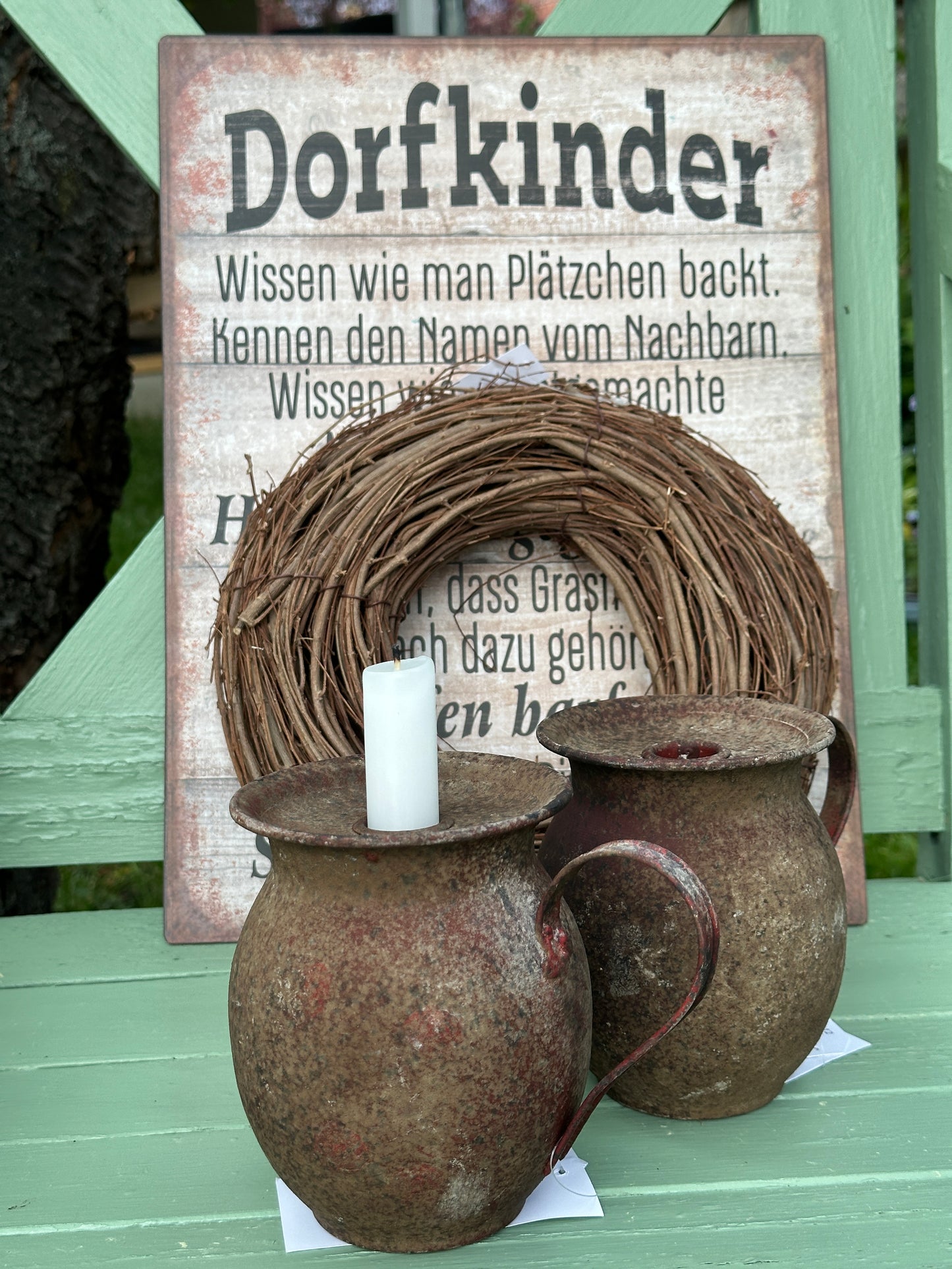 Kerzenhalter/ Krug aus Metall/ Rost