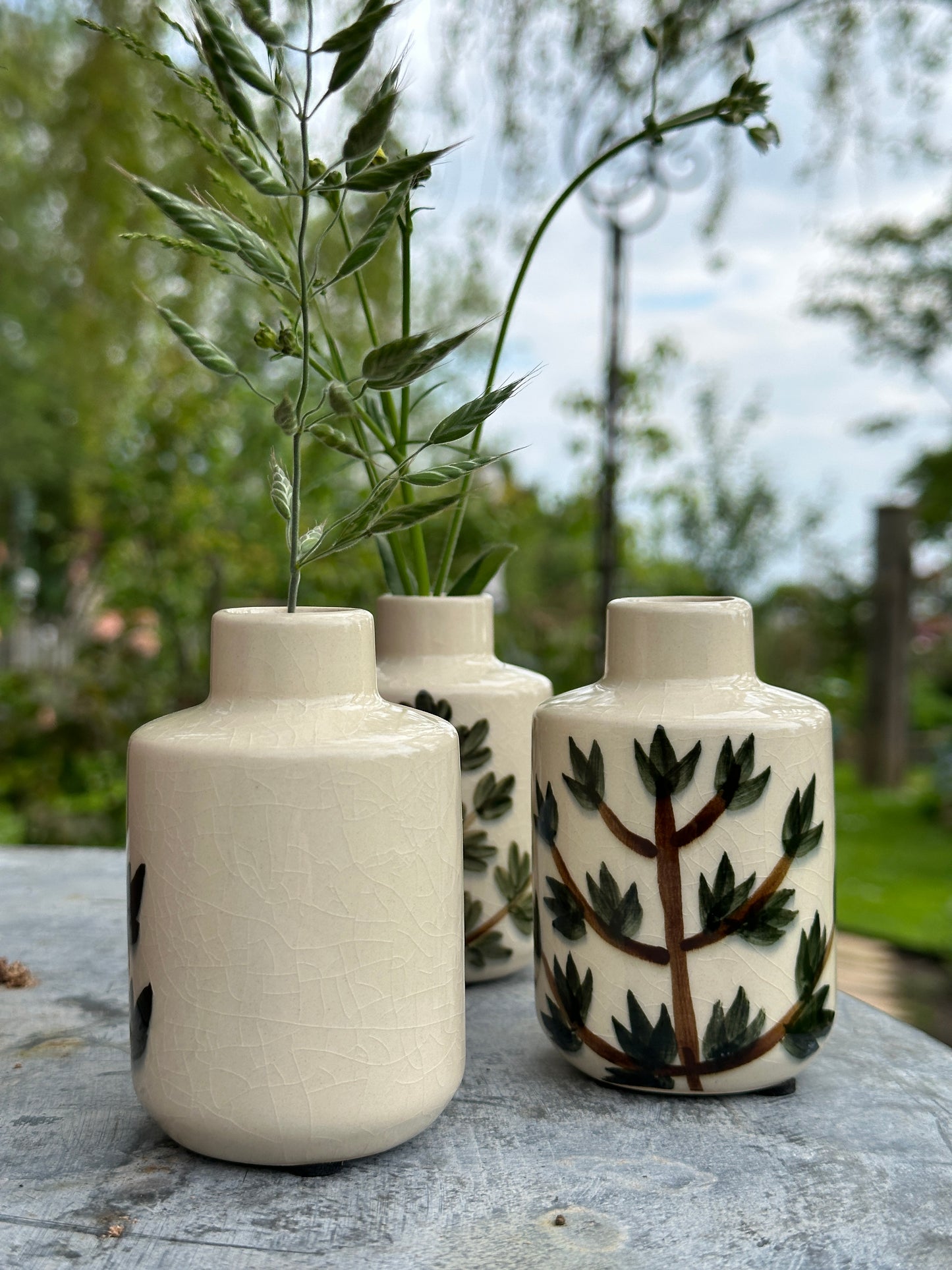 Blumenvase Vase, mit handgemalten Zweigmuster, klein aus Keramik