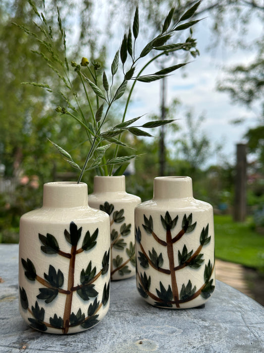 Blumenvase, mit handgemalten Zweigmuster, klein aus Keramik