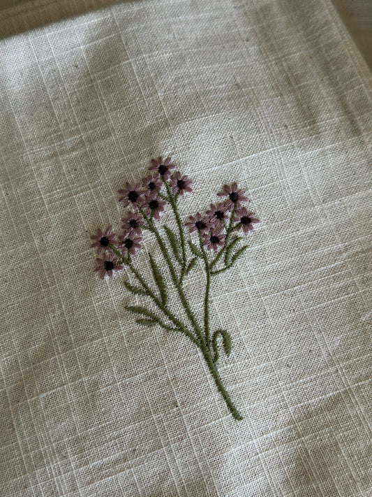Servietten Set/2  Stoffservietten mit Stickereien- Verschiedene Blumen 45x45 cm. 100% Baumwolle.