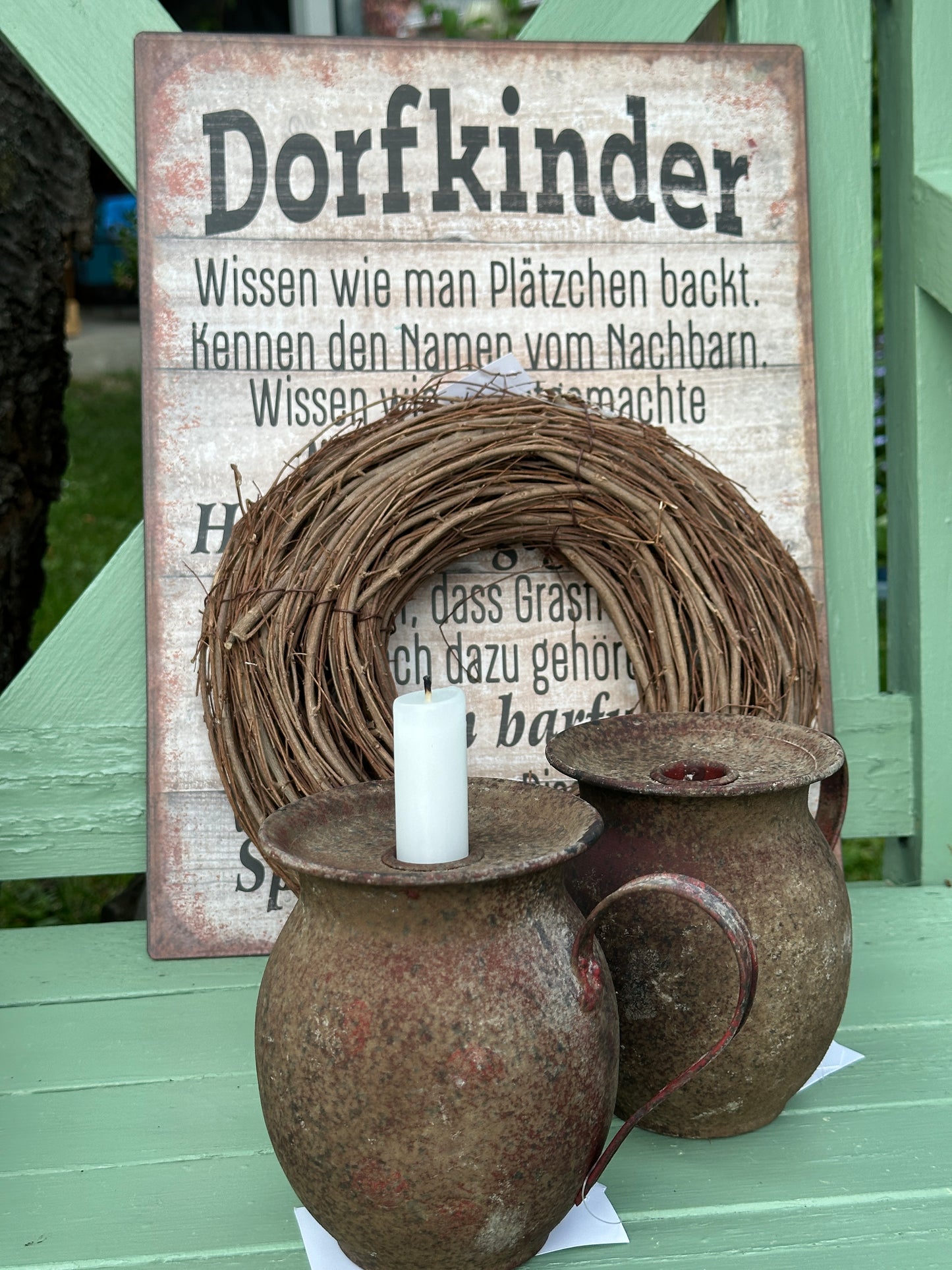 Kerzenhalter/ Krug aus Metall/ Rost