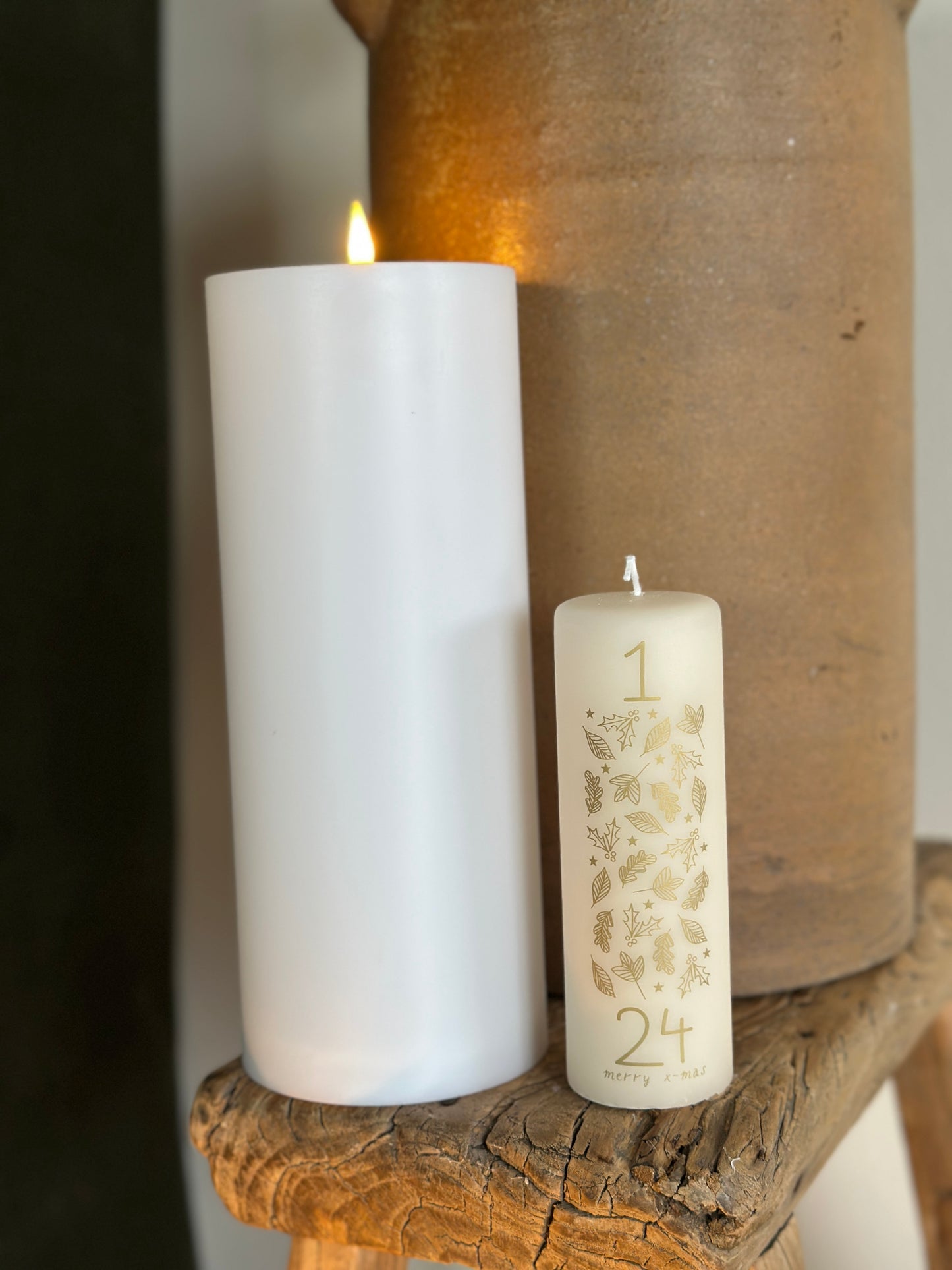 Adventskerze weiß/gold