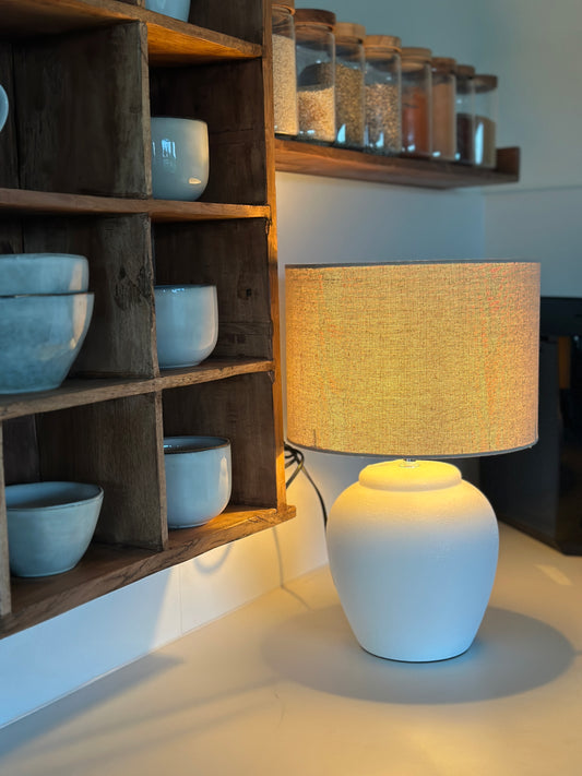 Lampe Keramik-Leinen-weiß
