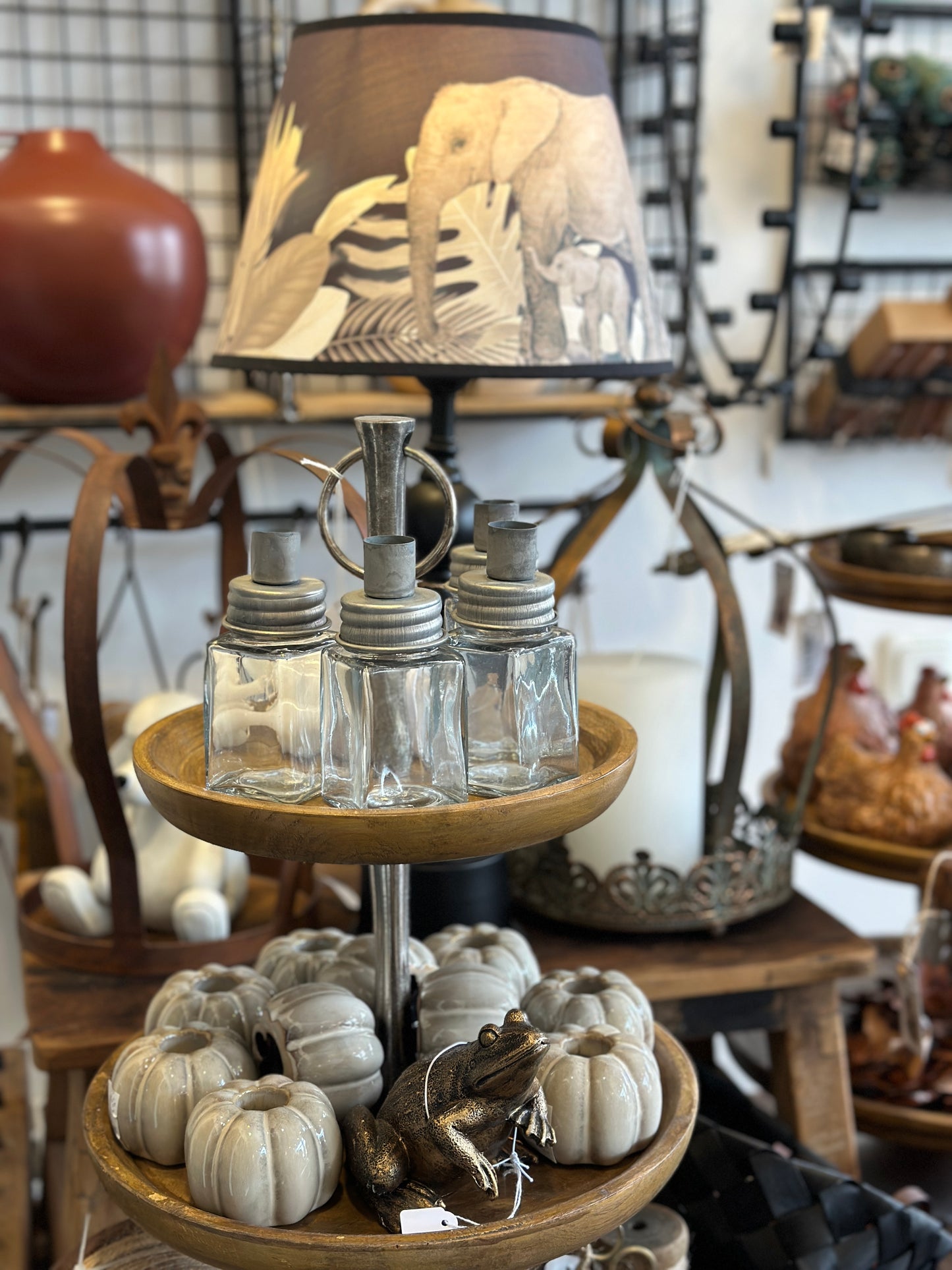 Kerzenhalter aus Glas, antik Zink mit Kerze