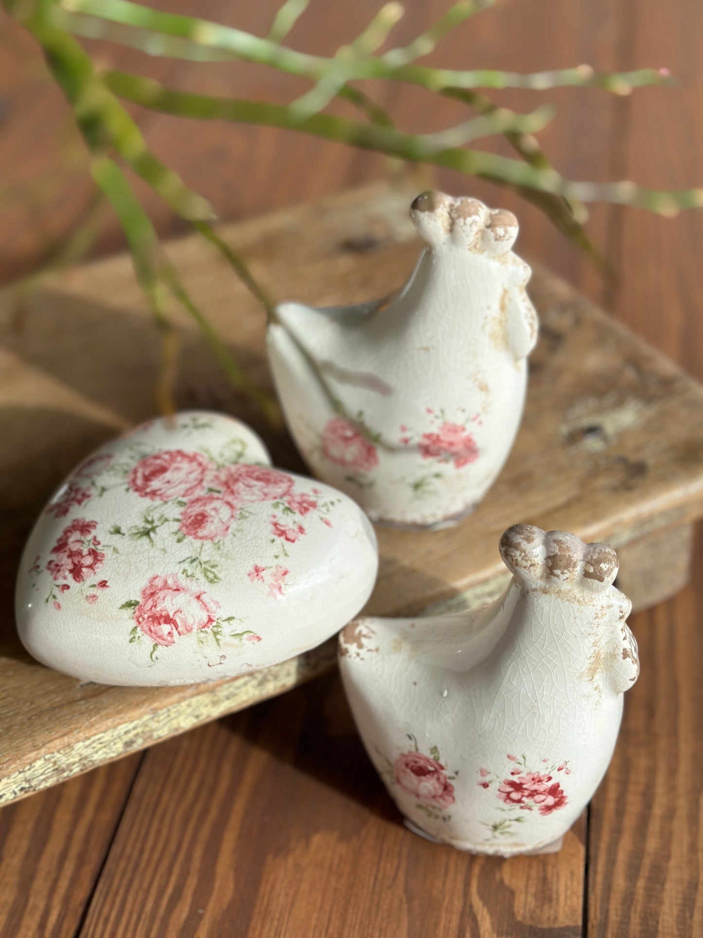 Herz aus Keramik mit Rosen Motiv, Vintage