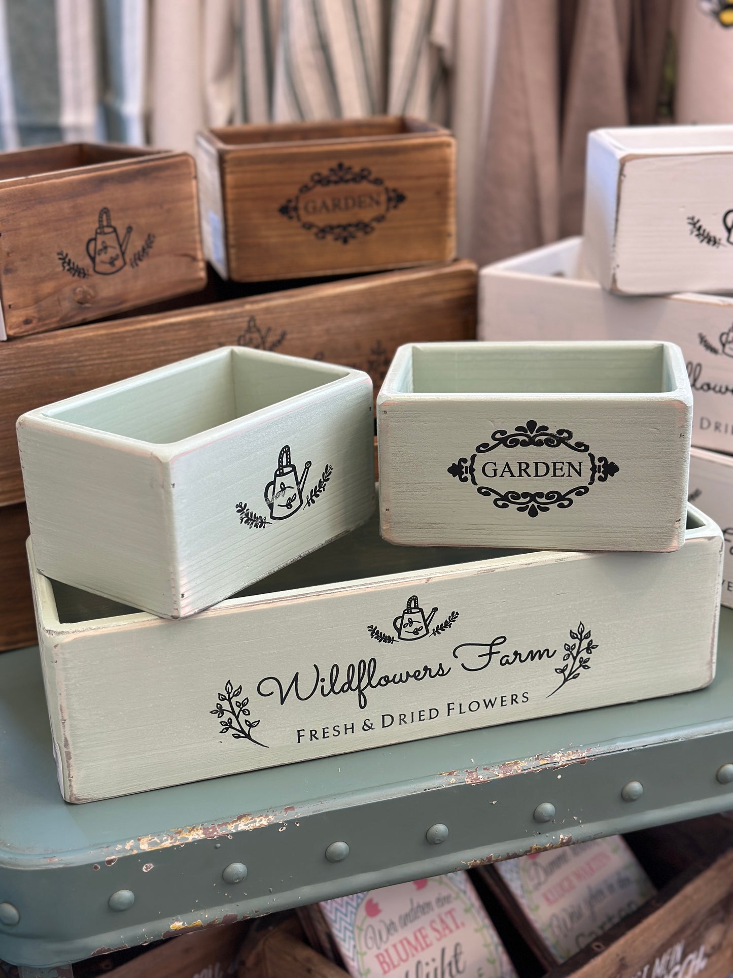 Holz- Kasten Set/3aus Holz, helles  Mint, Shabby