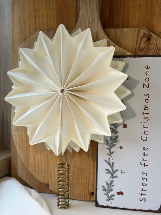 Baumspitze /Christbaum Spitze mit messingfarbenem Halter aus Eisen, gefertigt aus Papier