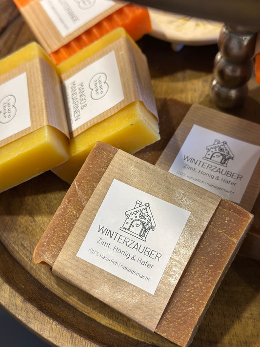 Seife Winterzauber Naturseife, Zimt, Honig & Hafer 100% natürliche, handgemachte Naturseife