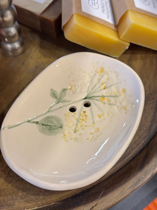 Seifenschale mit echtem Blütenabdruck, Füßchen & Löchern