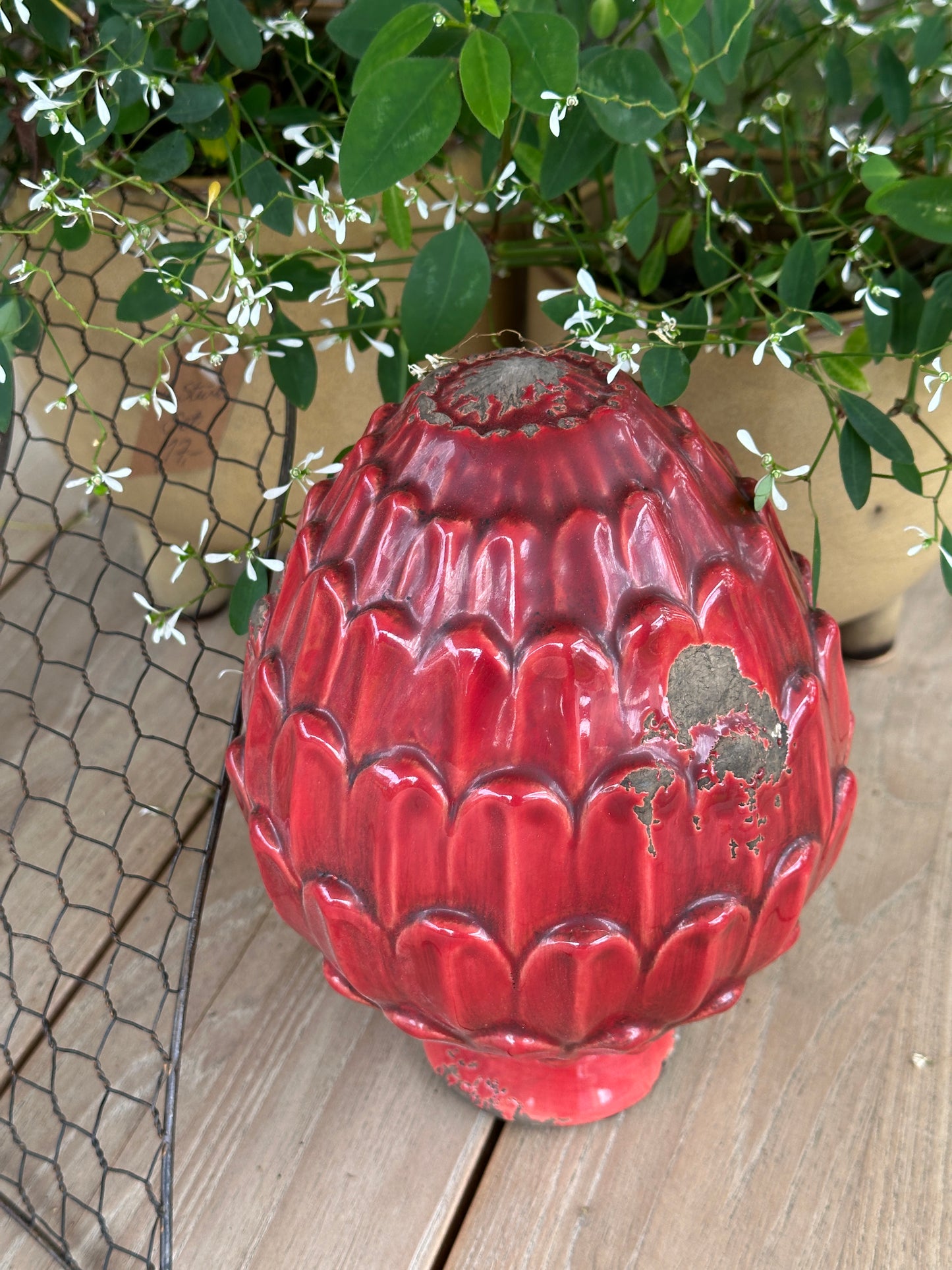 Garten Kugel Steingut, Zapfen rot