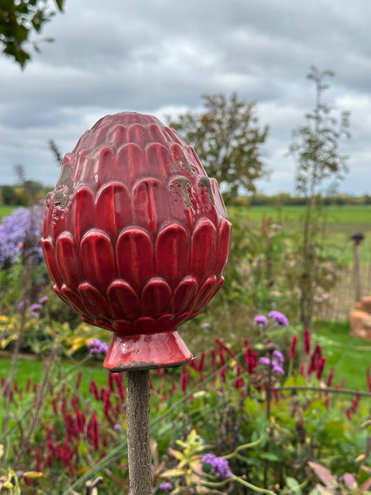 Garten Kugel Steingut, Zapfen rot