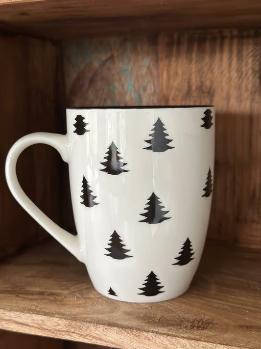 Becher weiß/ schwarz mit Bäumchen